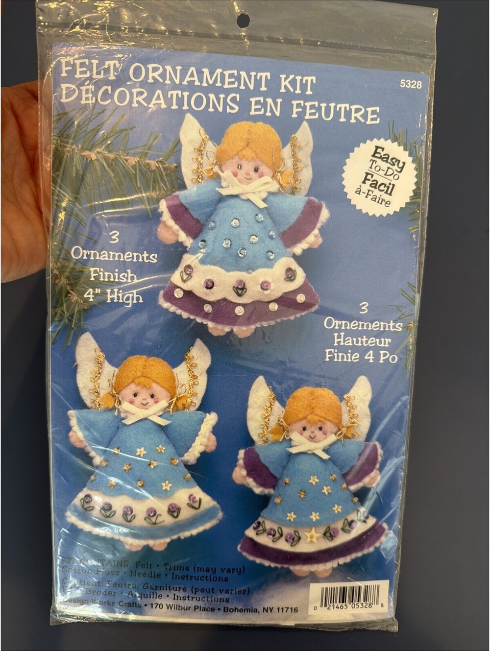Rare DIY Design Works Felt Ornament Kit Angels 3 Ornaments New Sealed